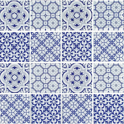 Full Sheet Sample - Aquatica Patchwork Azul Blue Glass Mosaic - 3" x 3" x 6 MM Semi Gloss