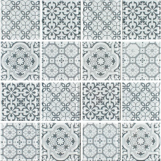Full Sheet Sample - Aquatica Patchwork Cinza Gray Glass Mosaic - 3" x 3" x 6 MM Semi Gloss