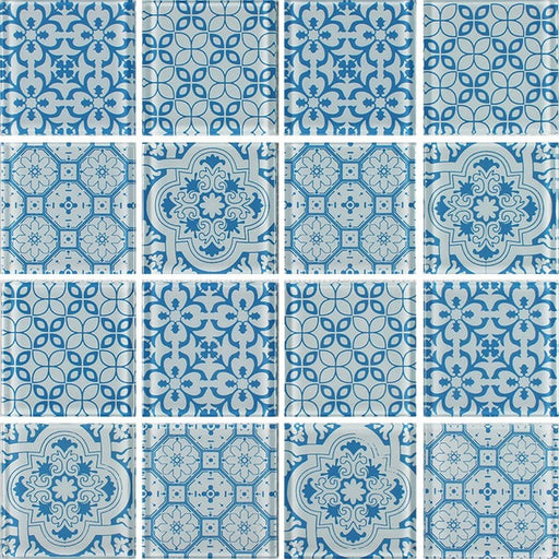 Full Sheet Sample - Aquatica Patchwork Turquoise Glass Mosaic - 3" x 3" x 6 MM Semi Gloss