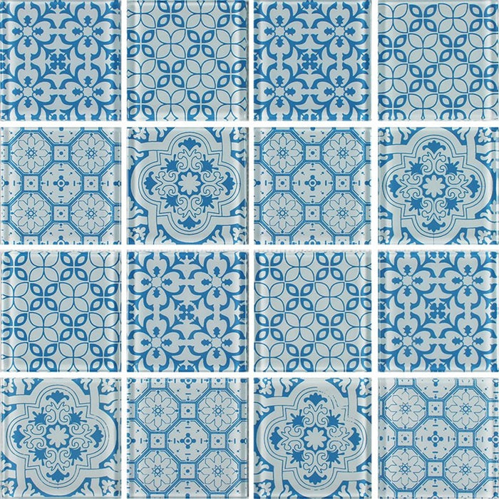 Full Sheet Sample - Aquatica Patchwork Turquoise Glass Mosaic - 3" x 3" x 6 MM Semi Gloss