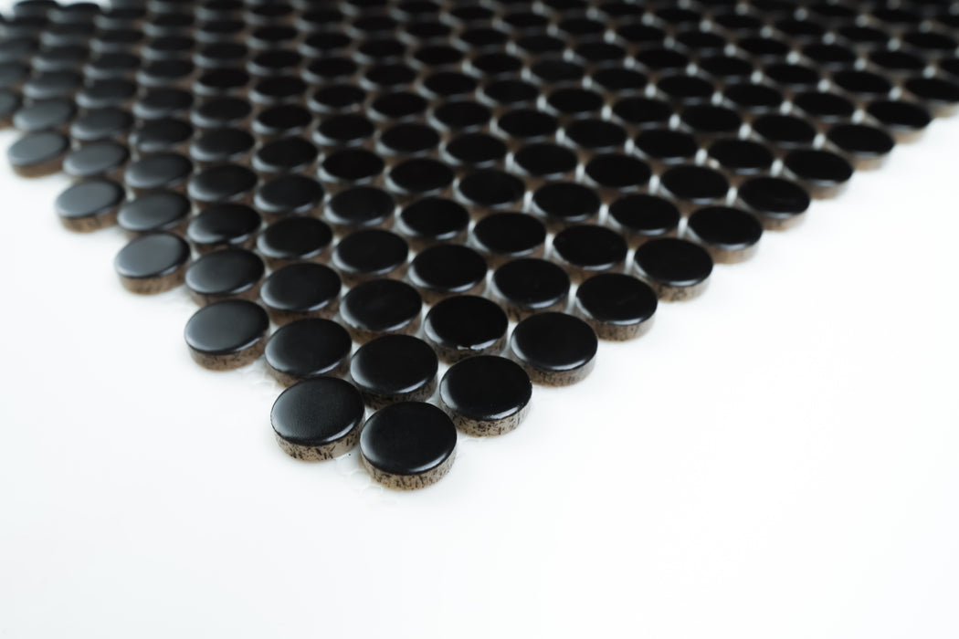 Penny Round Black 19MM Porcelain Mosaic Black Tile Matte 2