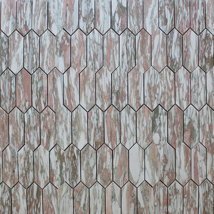 Norwegian Rose Polished Marble Mosaic - 2" x 6" Picket Fence x 3/8"