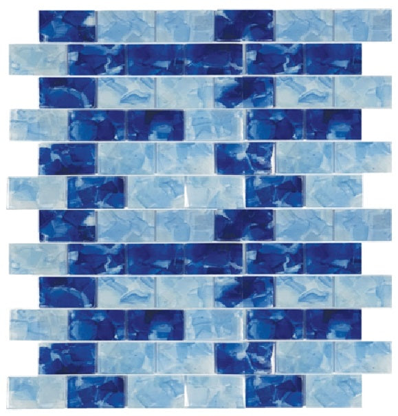 Full Sheet Sample - Aquatica Flower Pool Blend Staggered Glass Mosaic - 1" x 2" x 8 MM Glossy