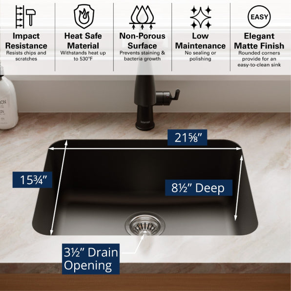 Quartz Composite Black Kitchen Sink Matte 5