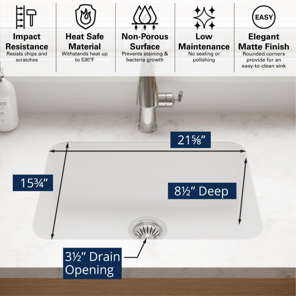 Quartz Composite White Kitchen Sink Matte 5