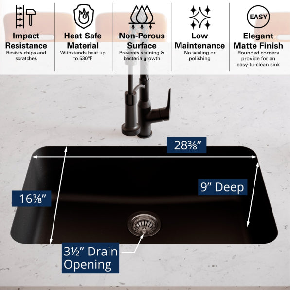 Quartz Composite Black Kitchen Sink Matte 5