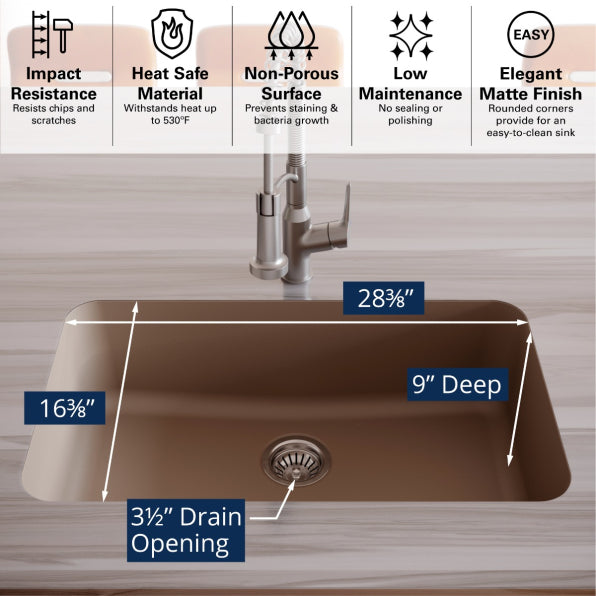 Quartz Composite Concrete Kitchen Sink Matte 5
