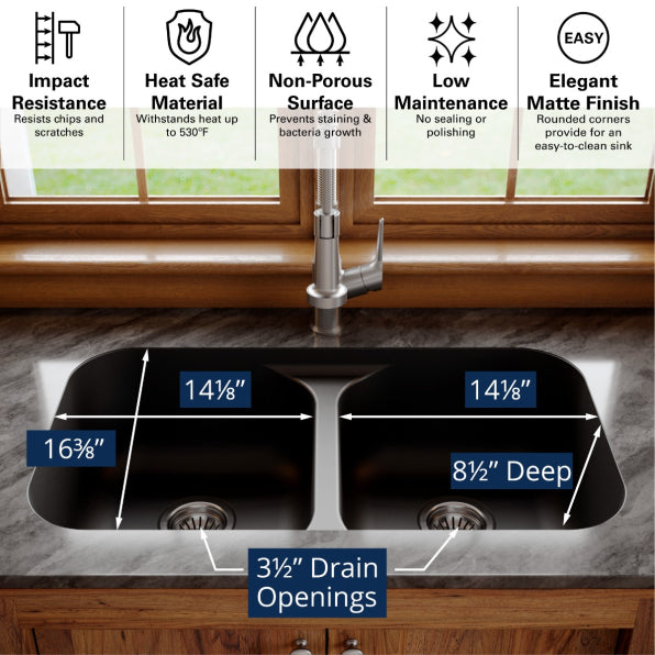 Quartz Composite Black Kitchen Sink Matte 5