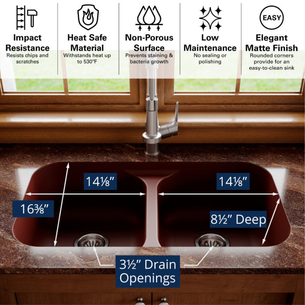 Quartz Composite Brown Kitchen Sink Matte 5