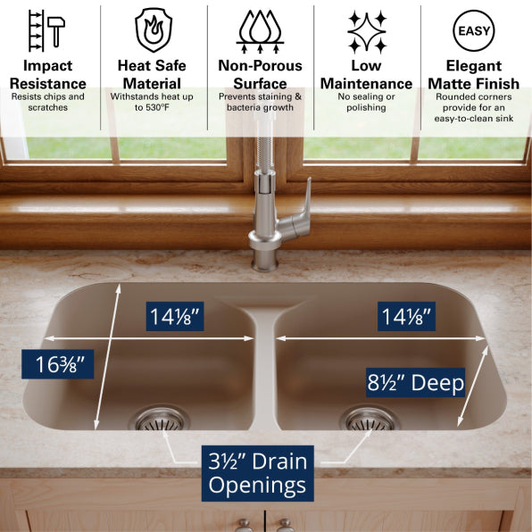 Quartz Composite Concrete Kitchen Sink Matte 5