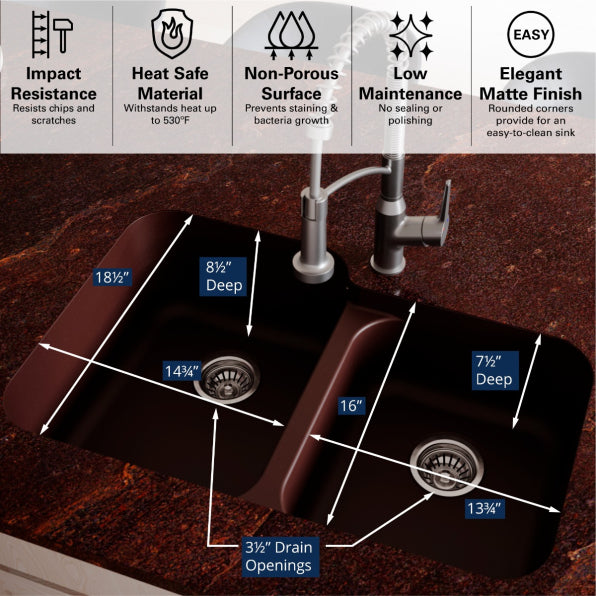 Quartz Composite Black Kitchen Sink Matte 5