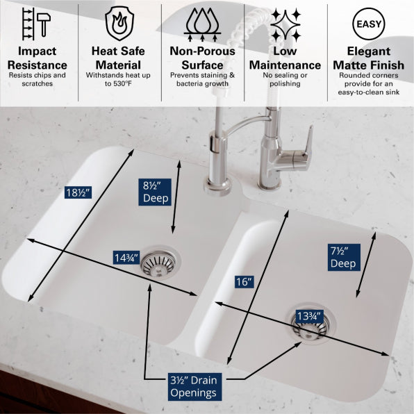 Quartz Composite White Kitchen Sink Matte 5