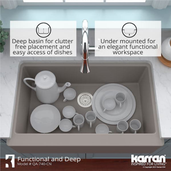 Quartz Composite Concrete Kitchen Sink Matte 8