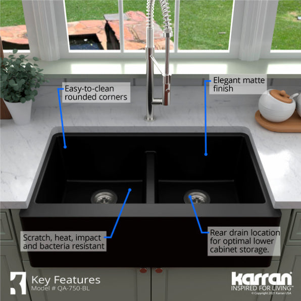 Quartz Composite Black Kitchen Sink Matte 7