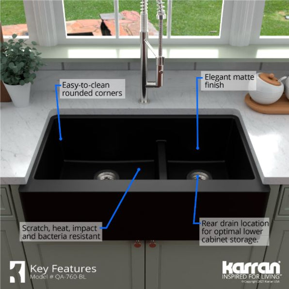 Quartz Composite Black Kitchen Sink Matte 8