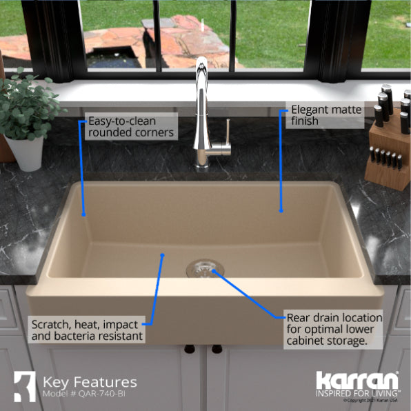 Quartz Composite Bisque Kitchen Sink Matte 6