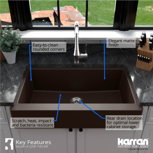 Quartz Composite Brown Kitchen Sink Matte 6