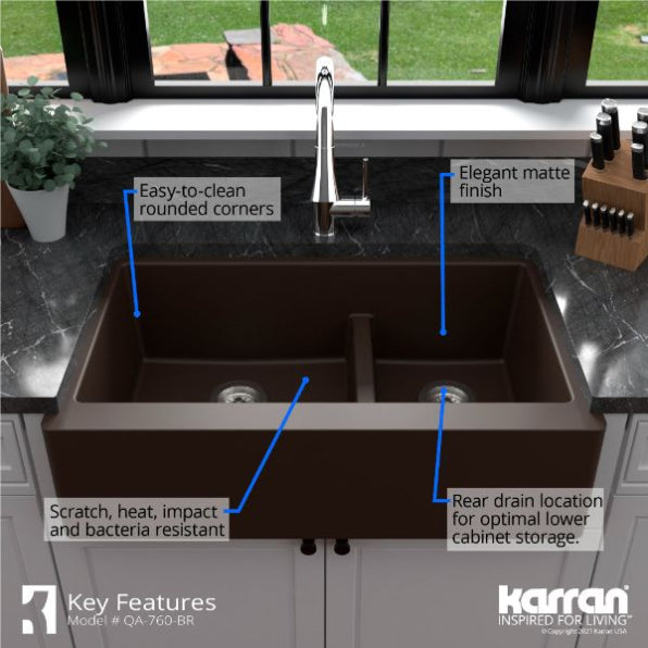 Quartz Composite Brown Kitchen Sink Matte 6