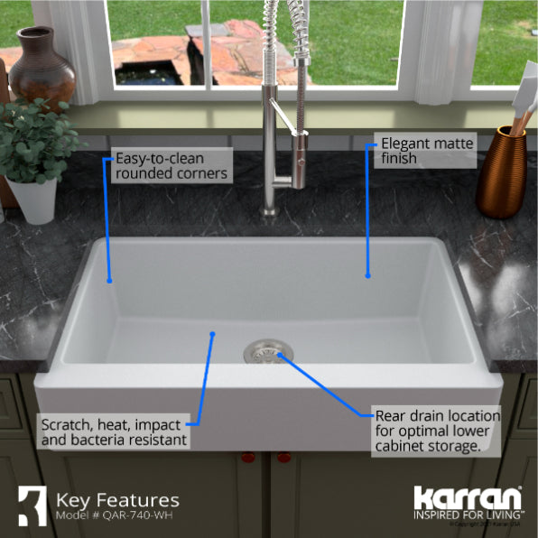 Quartz Composite White Kitchen Sink Matte 6