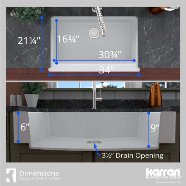 Quartz Composite White Kitchen Sink Matte 7