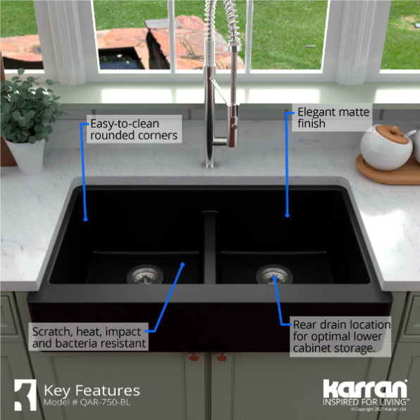 Quartz Composite Black Kitchen Sink Matte 7