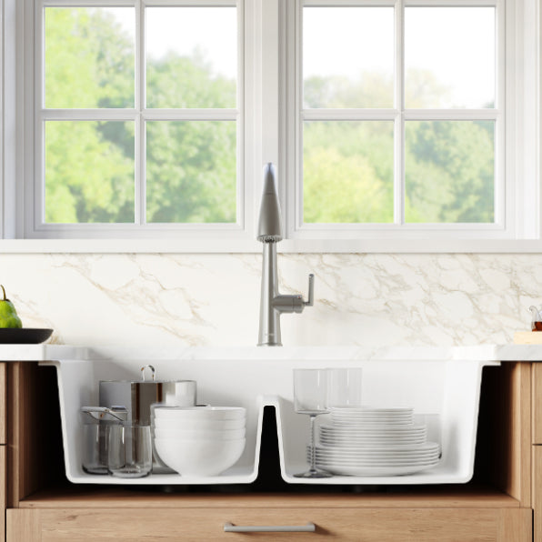 Quartz Composite White Kitchen Sink Matte 7