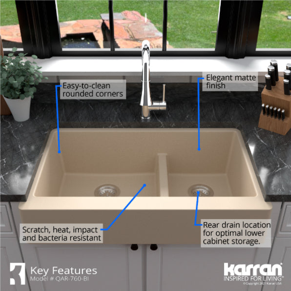 Quartz Composite Bisque Kitchen Sink Matte 6
