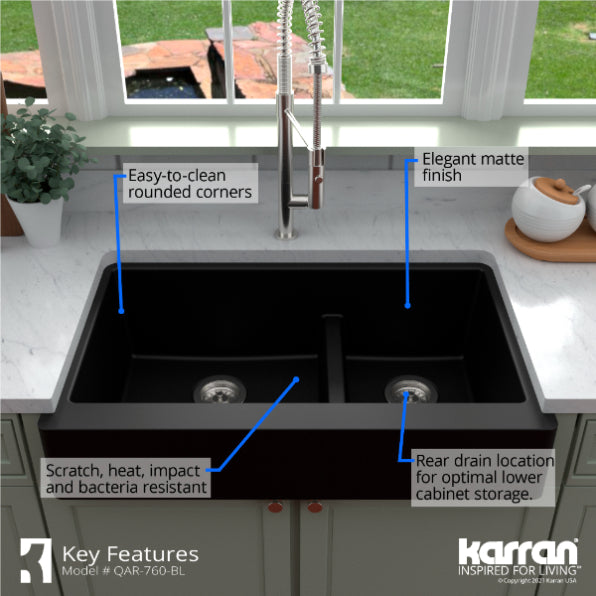 Quartz Composite Black Kitchen Sink Matte 6