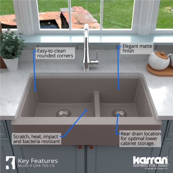 Quartz Composite Concrete Kitchen Sink Matte 6