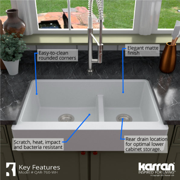 Quartz Composite White Kitchen Sink Matte 6