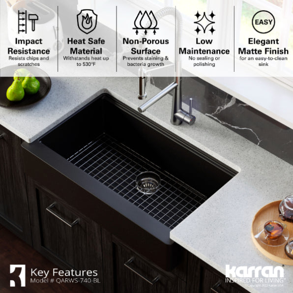 Quartz Composite Black Kitchen Sink Matte 5