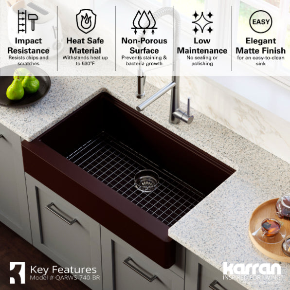 Quartz Composite Brown Kitchen Sink Matte 5