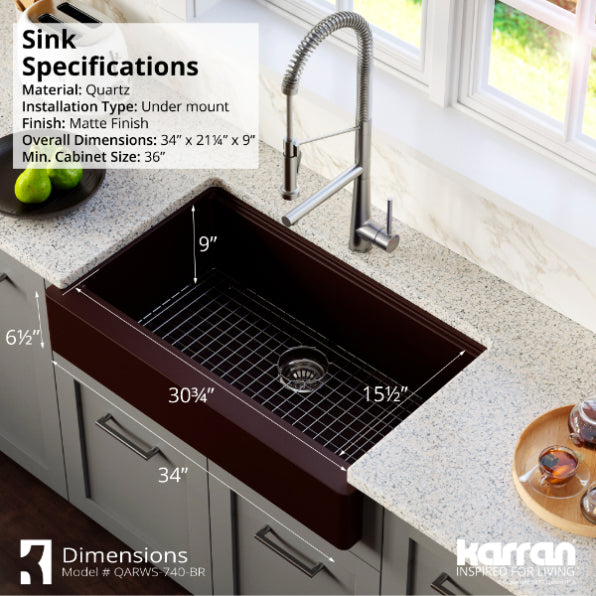 Quartz Composite Brown Kitchen Sink Matte 7