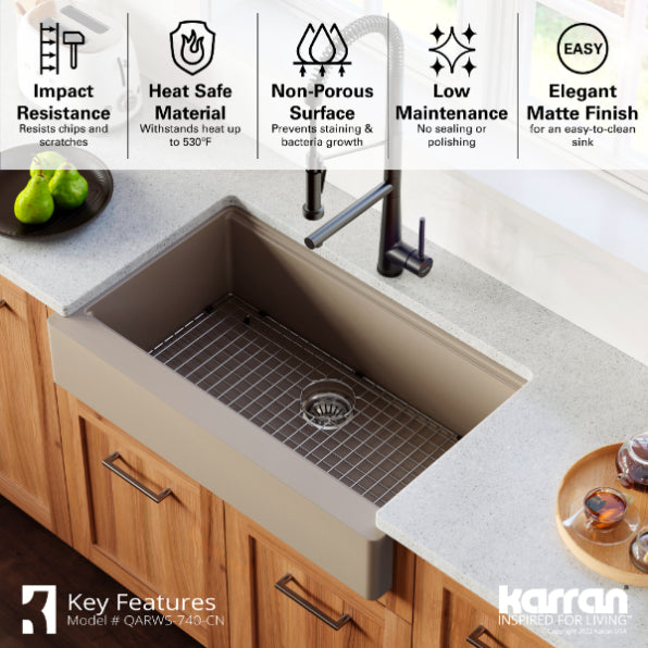 Quartz Composite Concrete Kitchen Sink Matte 5