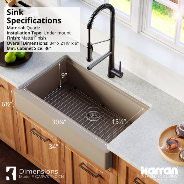 Quartz Composite Concrete Kitchen Sink Matte 7