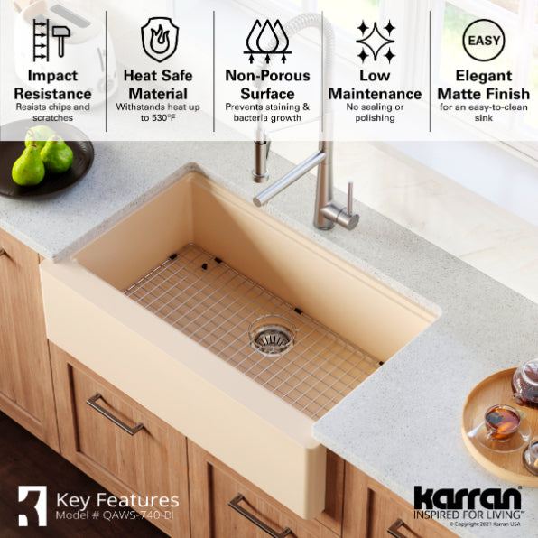 Quartz Composite Bisque Kitchen Sink Matte 5