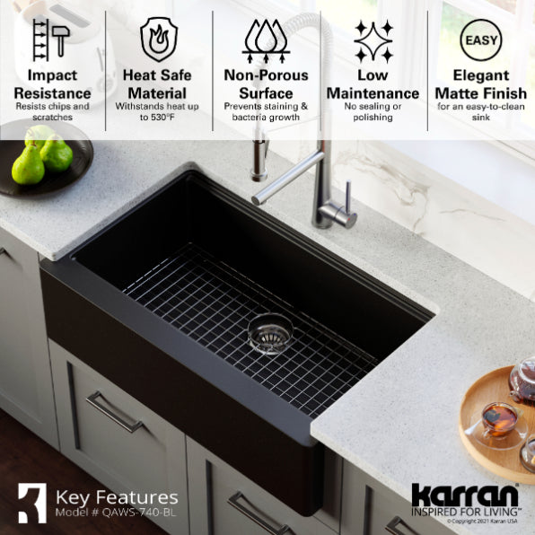 Quartz Composite Black Kitchen Sink Matte 5
