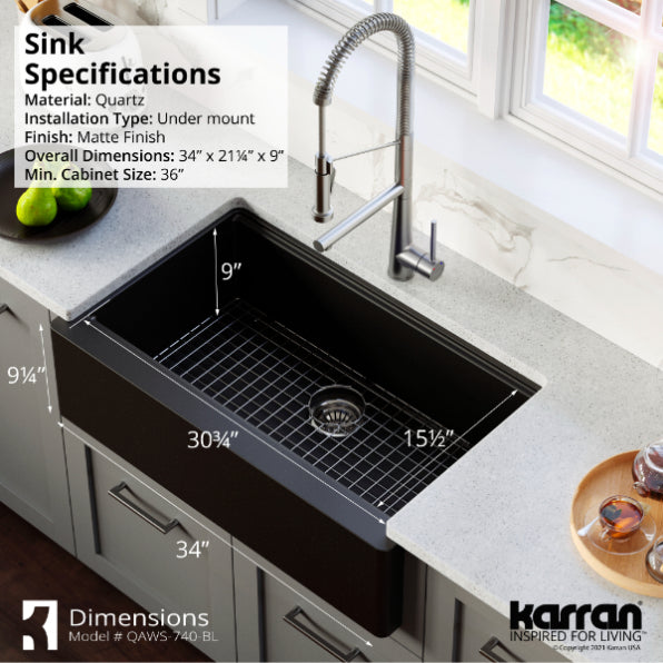 Quartz Composite Black Kitchen Sink Matte 7