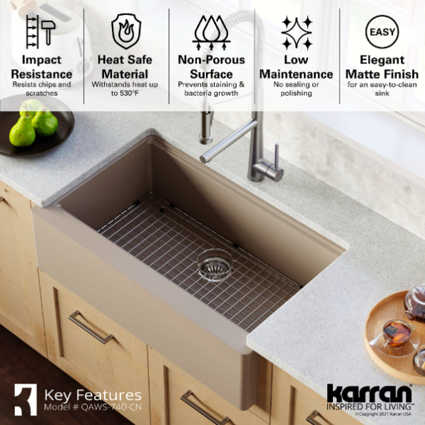 Quartz Composite Concrete Kitchen Sink Matte 5