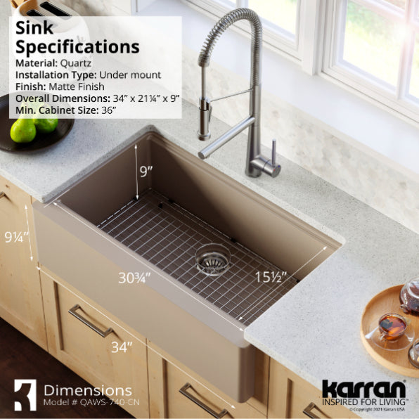 Quartz Composite Concrete Kitchen Sink Matte 7