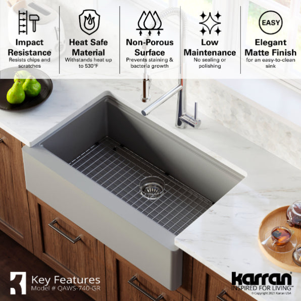 Quartz Composite Grey Kitchen Sink Matte 5