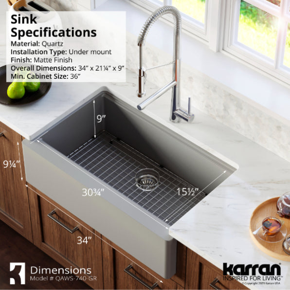 Quartz Composite Grey Kitchen Sink Matte 7