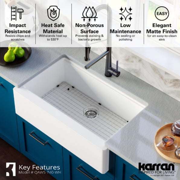 Quartz Composite White Kitchen Sink Matte 5