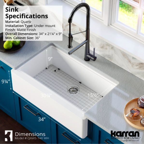 Quartz Composite White Kitchen Sink Matte 7
