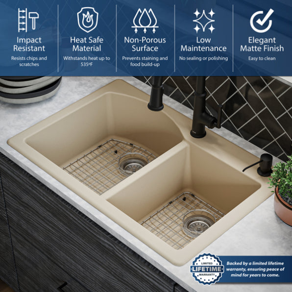 Quartz Composite Bisque Kitchen Sink Matte 8