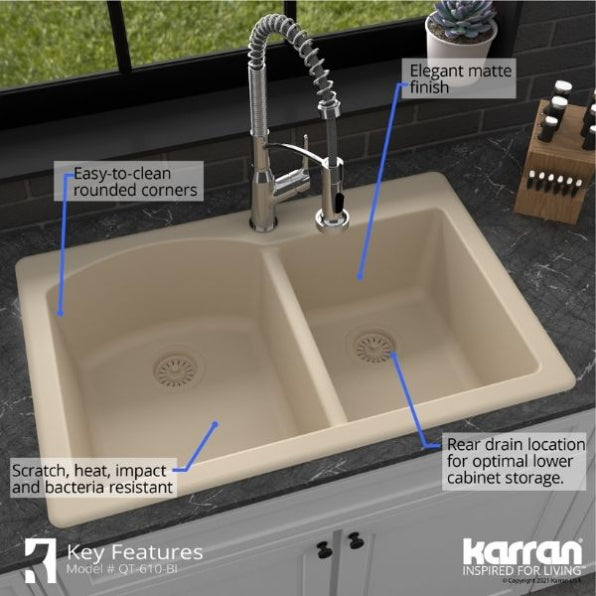 Quartz Composite Bisque Kitchen Sink Matte 6