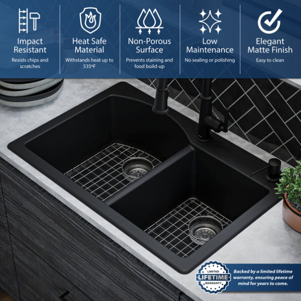 Quartz Composite Black Kitchen Sink Matte 8