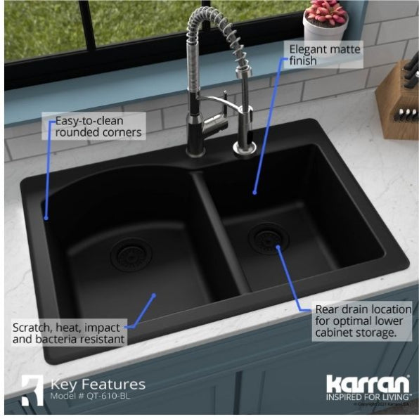 Quartz Composite Black Kitchen Sink Matte 6