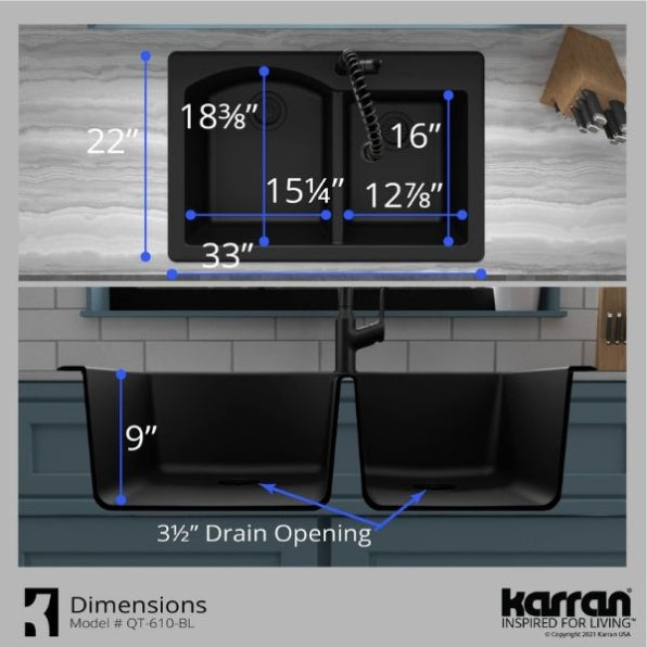 Quartz Composite Black Kitchen Sink Matte 7