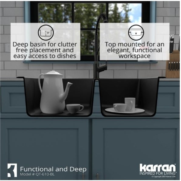 Quartz Composite Black Kitchen Sink Matte 8